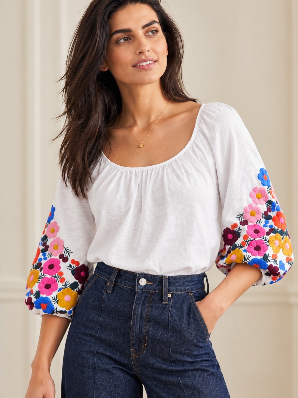 Boden Poppy Embroidered Jersey Top Size US 4
